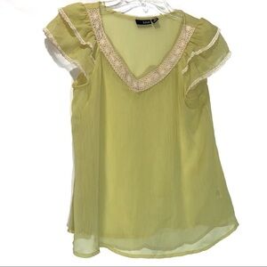 Ana Sheer Lace Ruffle Sleeve Top Small